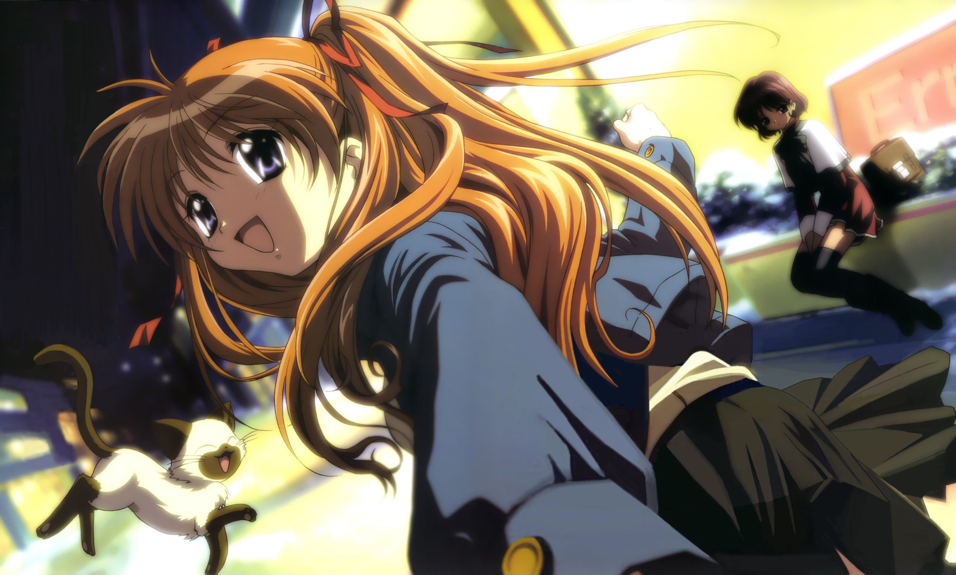 Anime 3330x2003 anime girls anime open mouth long hair two women cats animals