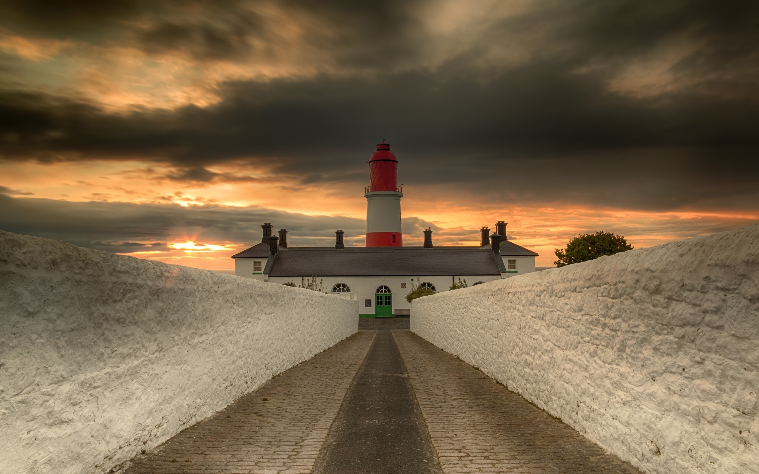 General 2560x1600 nature trees clouds lighthouse HDR road house wall symmetry sky sunlight