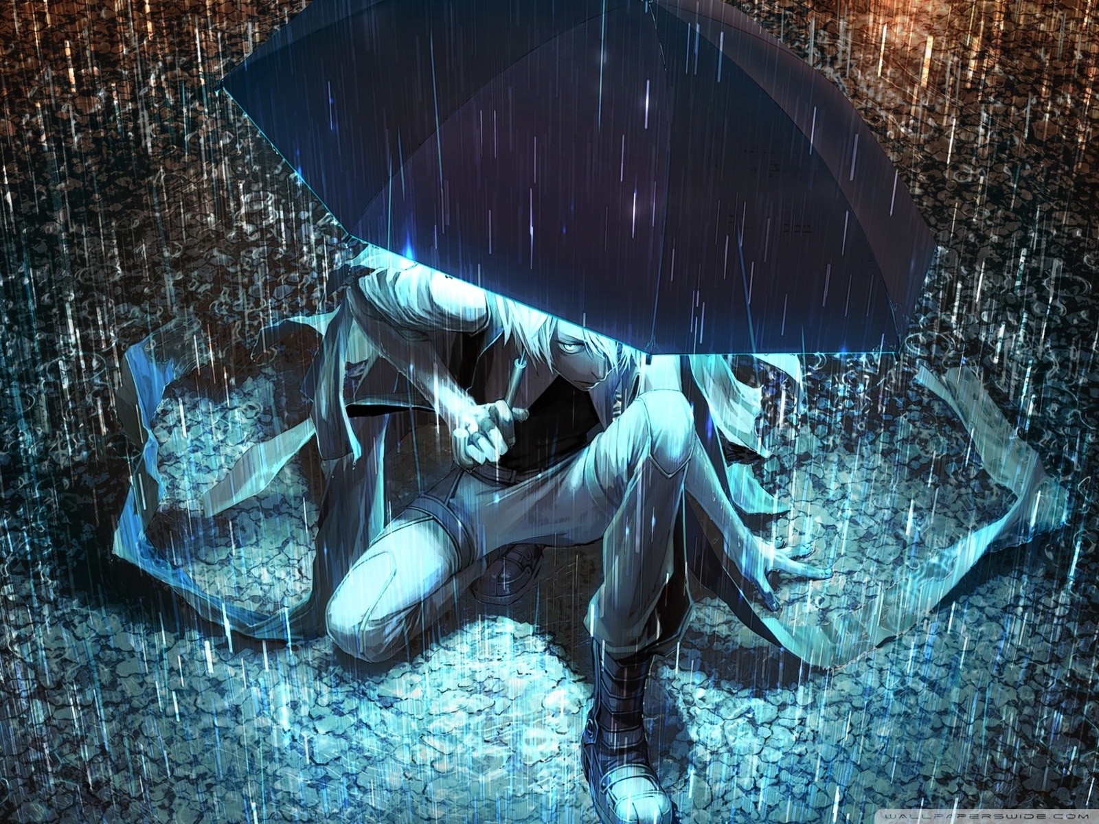 General 1600x1200 anime umbrella rain cyan anime boys original characters