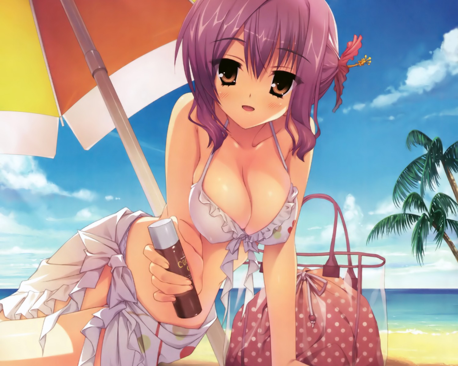 Anime 1500x1200 anime anime girls boobs big boobs purple hair beach bikini cleavage Tenshin Ranman Kobuichi