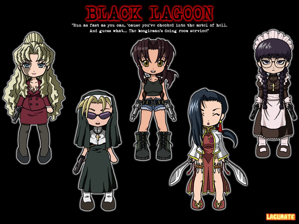 Anime 1024x768 Black Lagoon Eda Balalaika Roberta Shenhua Revy anime girls anime simple background