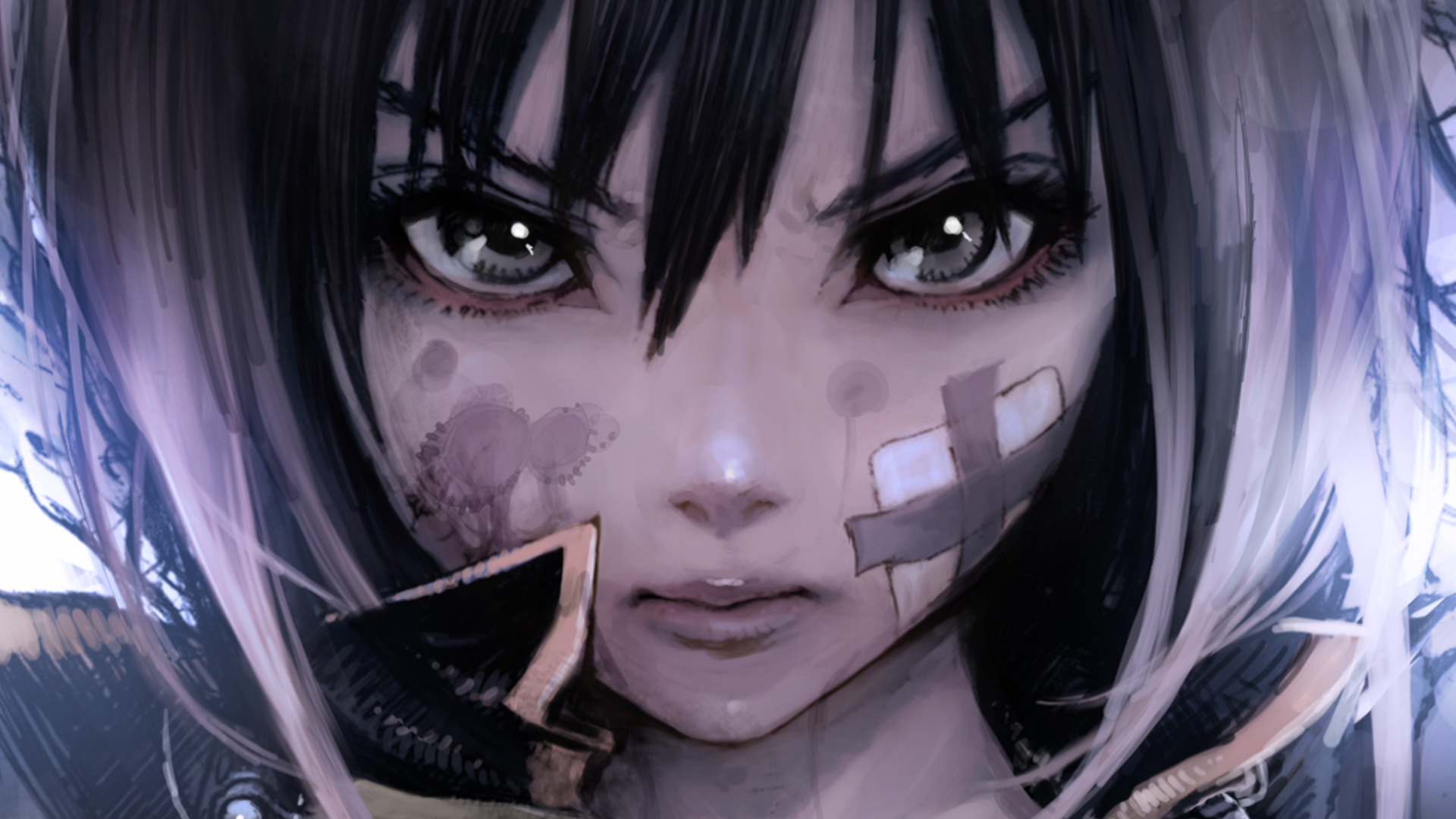 Anime 1920x1080 anime girls anime artwork face dark hair dark eyes tifa18 closeup black hair looking at viewer