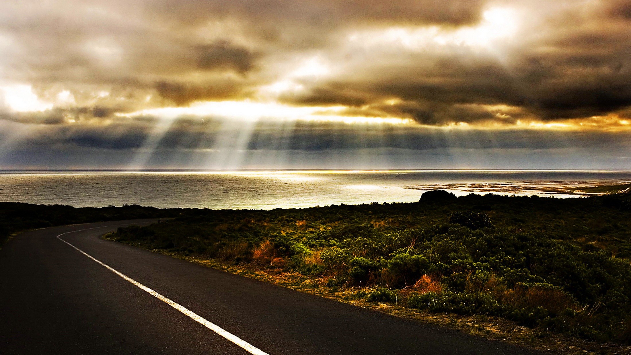 General 2200x1238 sea sun rays skyscape road asphalt outdoors horizon sunlight