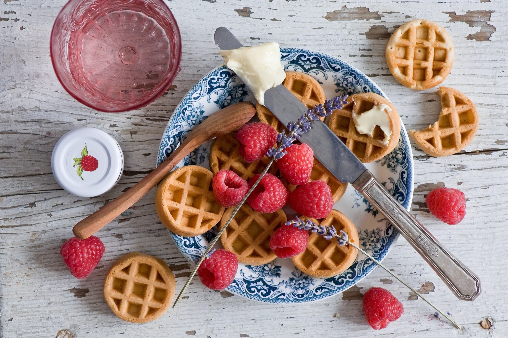 General 2000x1331 breakfast waffles raspberries butter food sweets knife spoon berries
