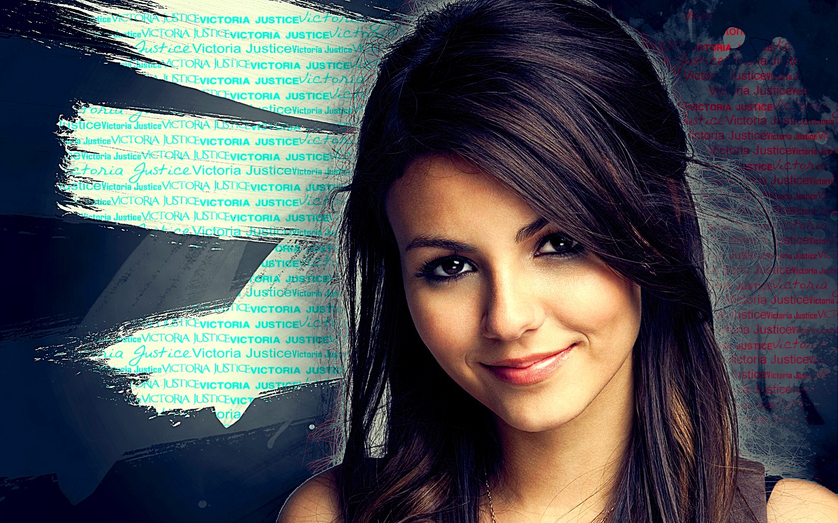 People 1680x1050 women Victoria Justice brunette face photoshopped closeup looking at viewer celebrity smiling portrait American women