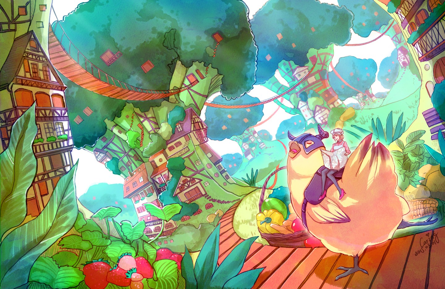 Anime 1440x935 original characters fantasy art anime colorful village