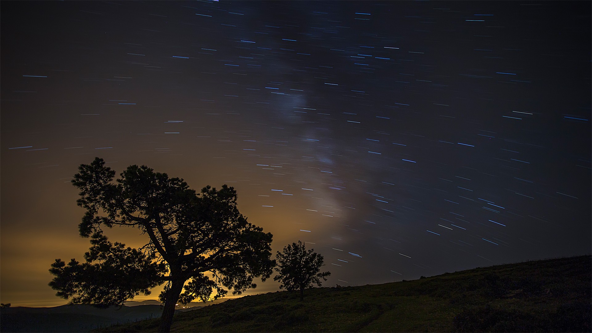 General 1920x1080 landscape long exposure night trees dark nature star trails sky outdoors