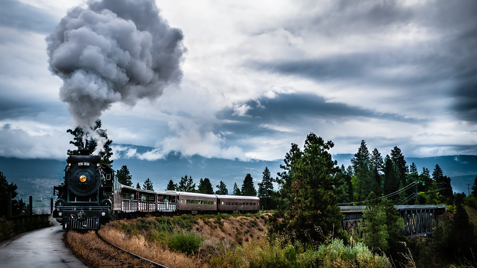 General 1920x1080 train landscape vintage railway Steam Train steam locomotive sky