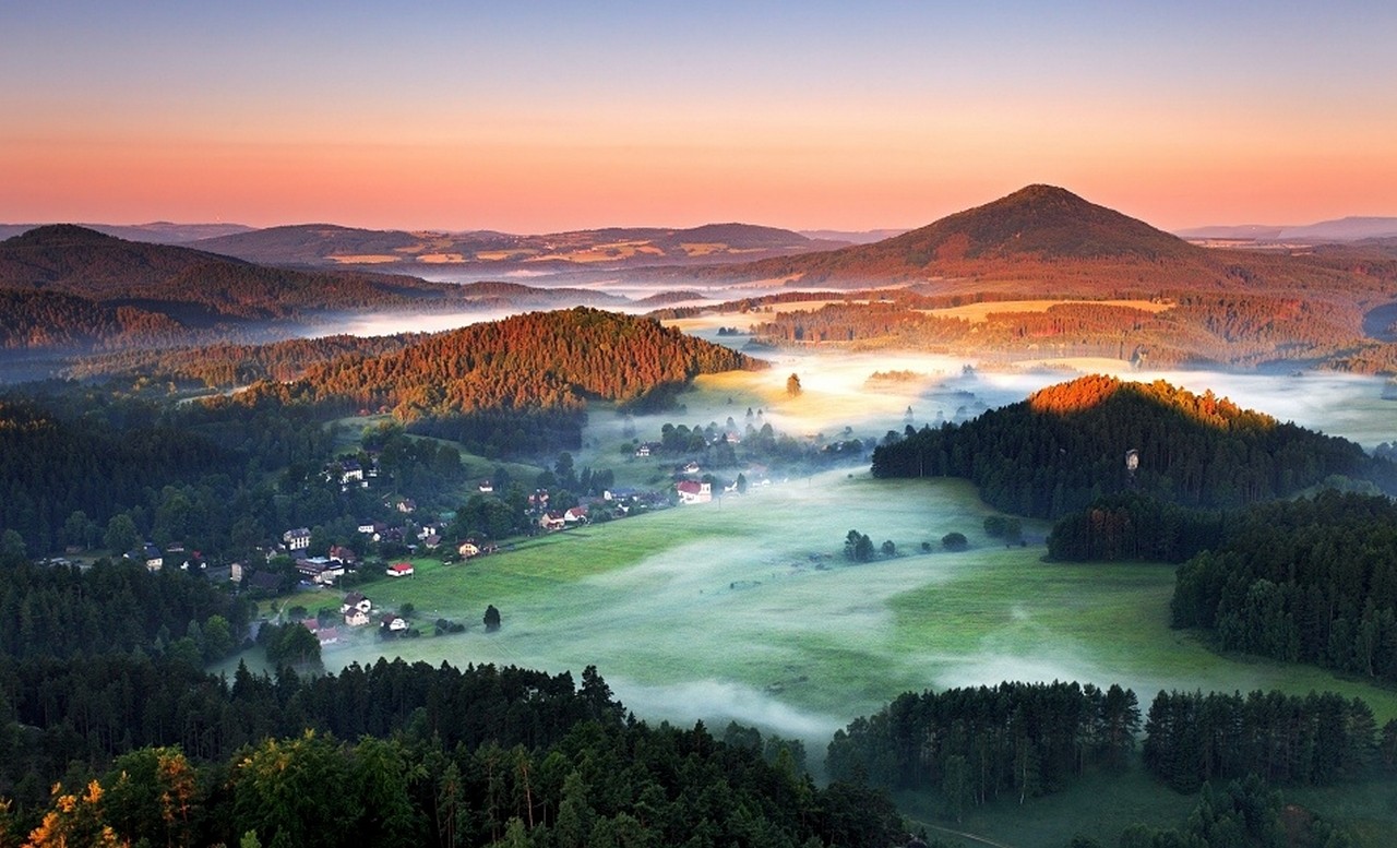 General 1280x777 summer morning mist forest hills village field Czech Republic nature landscape