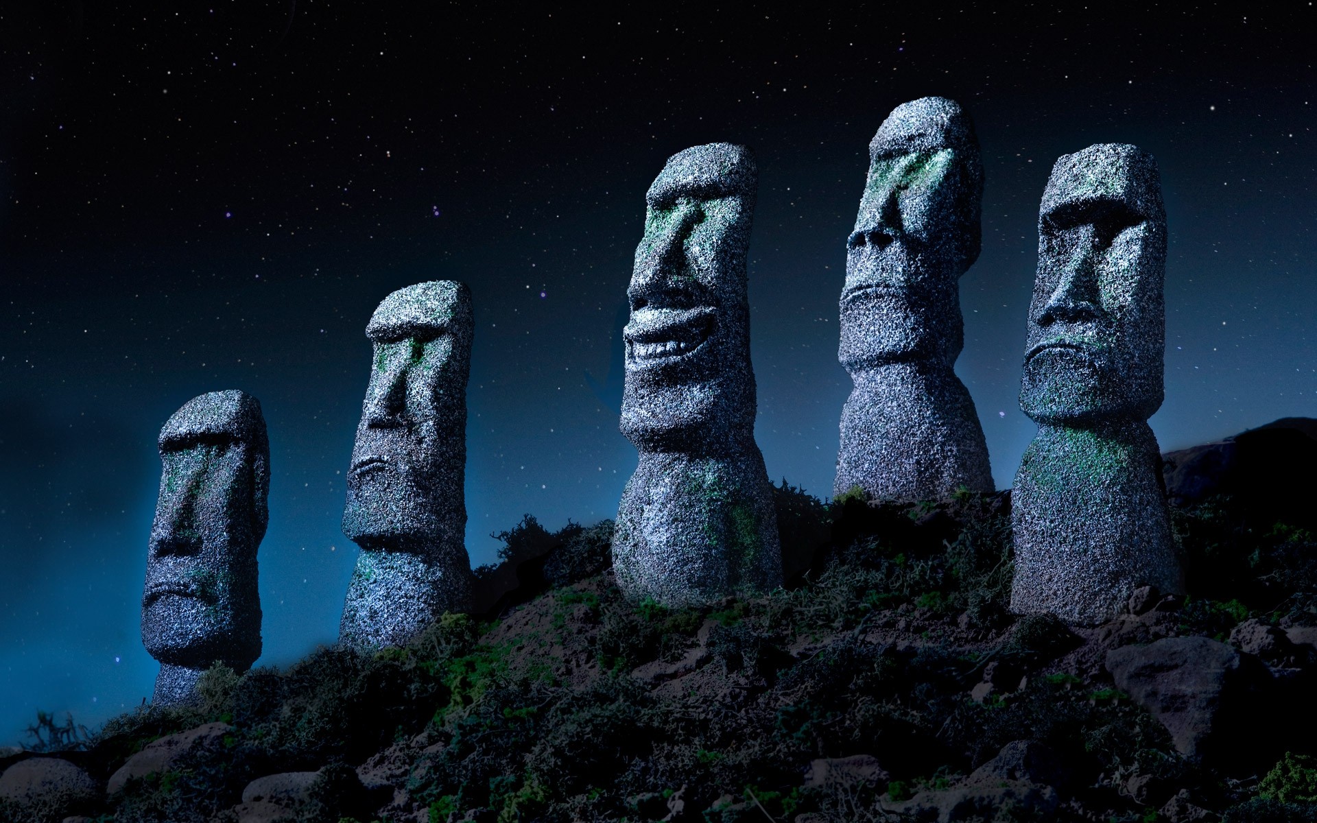 General 1920x1200 Easter Island Chile starry night statue Moai giant stones monuments nature humor landmark World Heritage Site