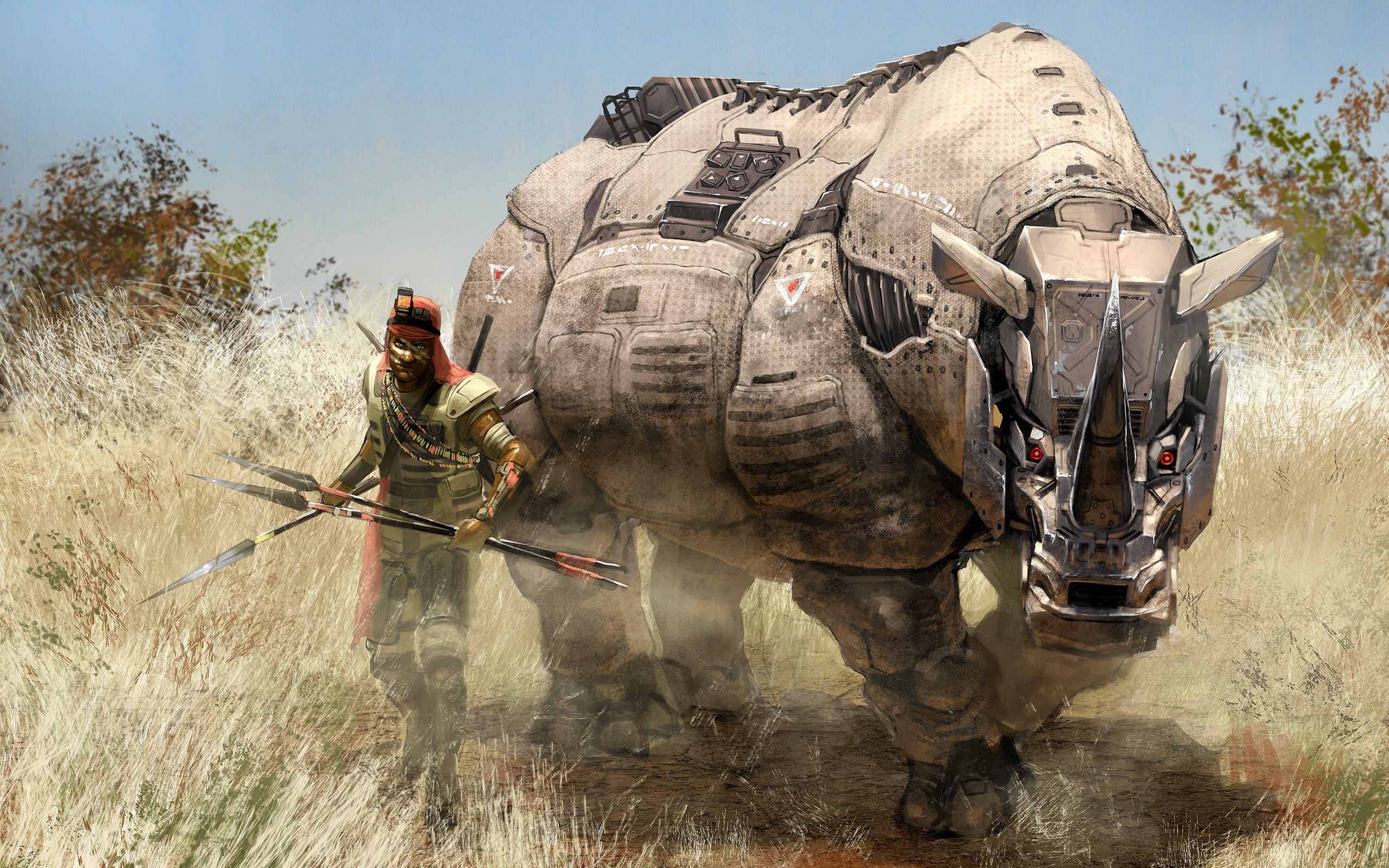 General 2560x1600 animals rhino robot men fantasy art digital art artwork CGI