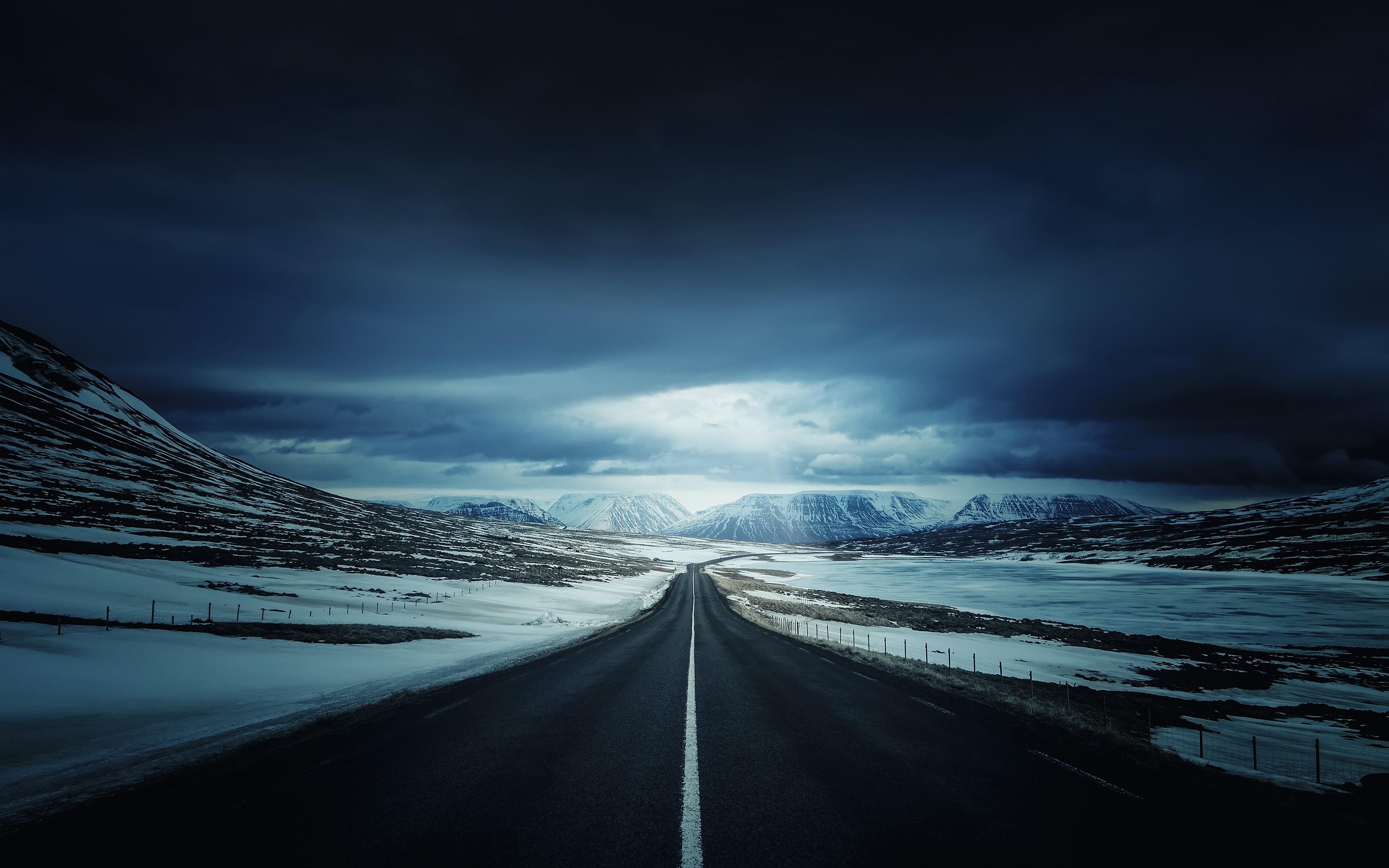 General 3360x2100 road snow landscape dark sky asphalt Iceland winter cold ice outdoors nordic landscapes