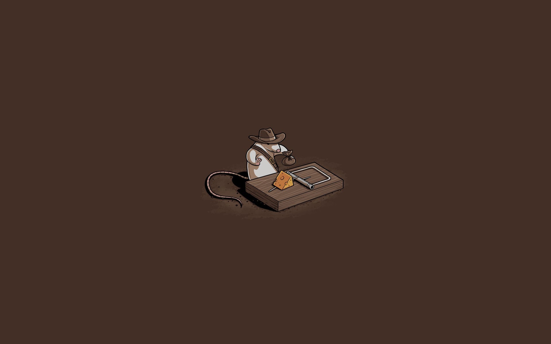 General 1920x1200 humor Indiana Jones mice minimalism parody brown background simple background animals mammals cheese food