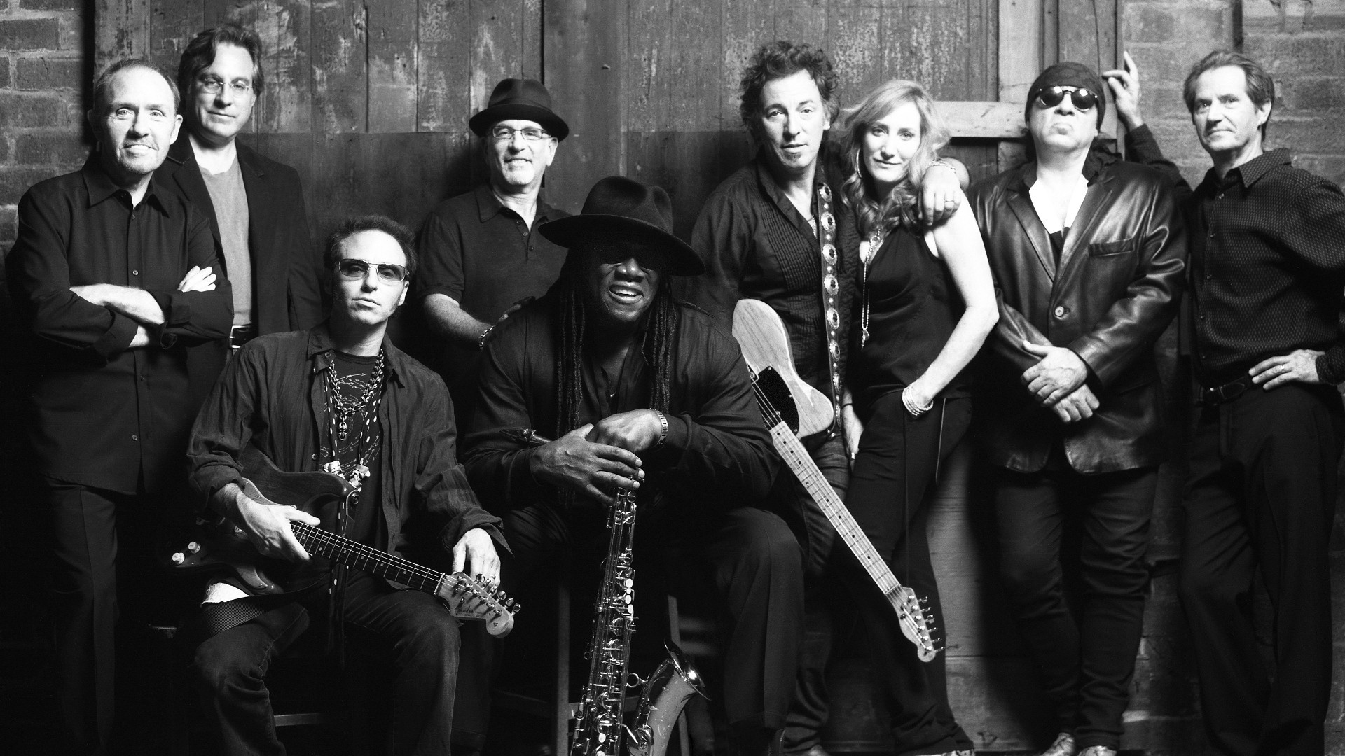 People 1920x1080 men musician singer group of people monochrome women guitar saxaphone rockstar Bruce Springsteen & The E Street Band music
