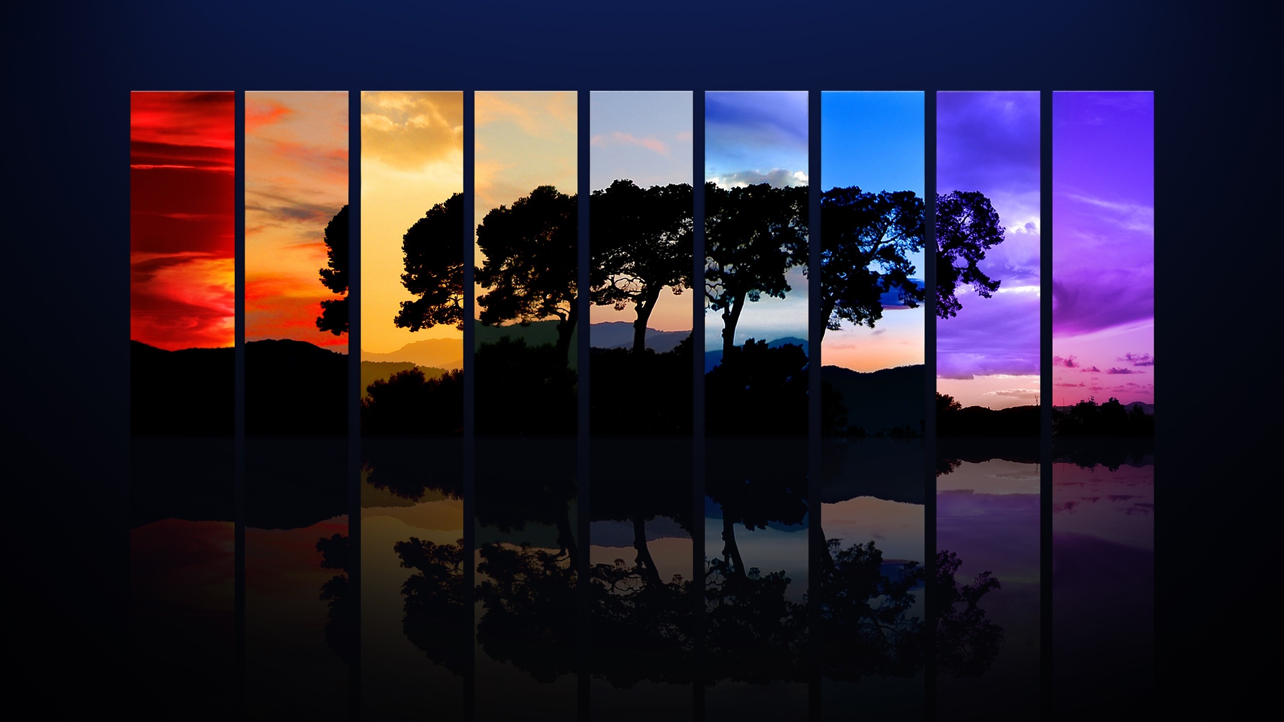 General 2560x1440 abstract collage trees sky nature reflection digital art colorful panels
