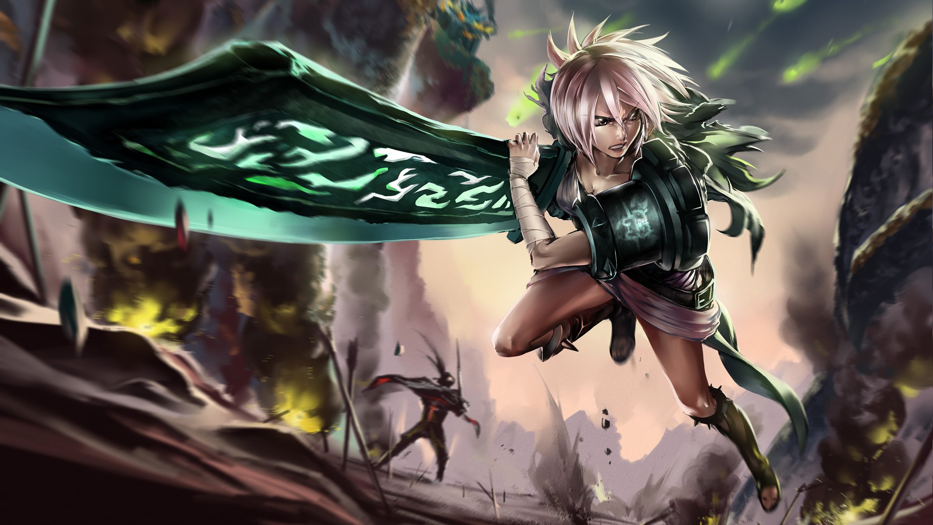 Anime 1920x1080 League of Legends video games Riven (League of Legends) video game art video game girls fantasy art fantasy girl sword weapon women with swords PC gaming
