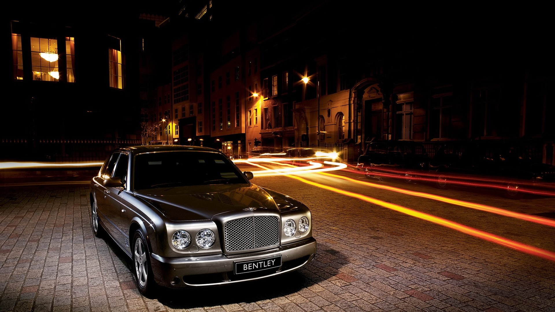 General 1920x1080 car Bentley night city long exposure light trails pavements gray cars British cars Volkswagen Group