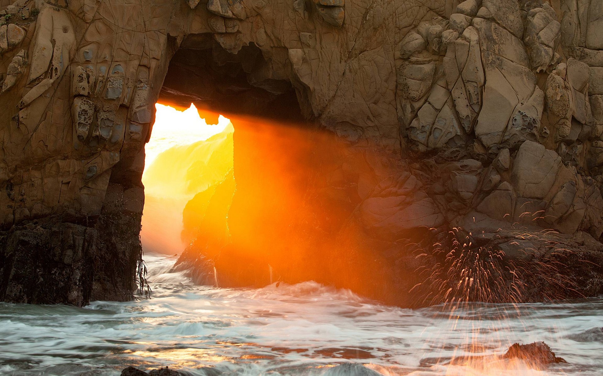 General 1920x1200 sunlight rocks arch sea nature Big Sur California Pfeiffer Beach