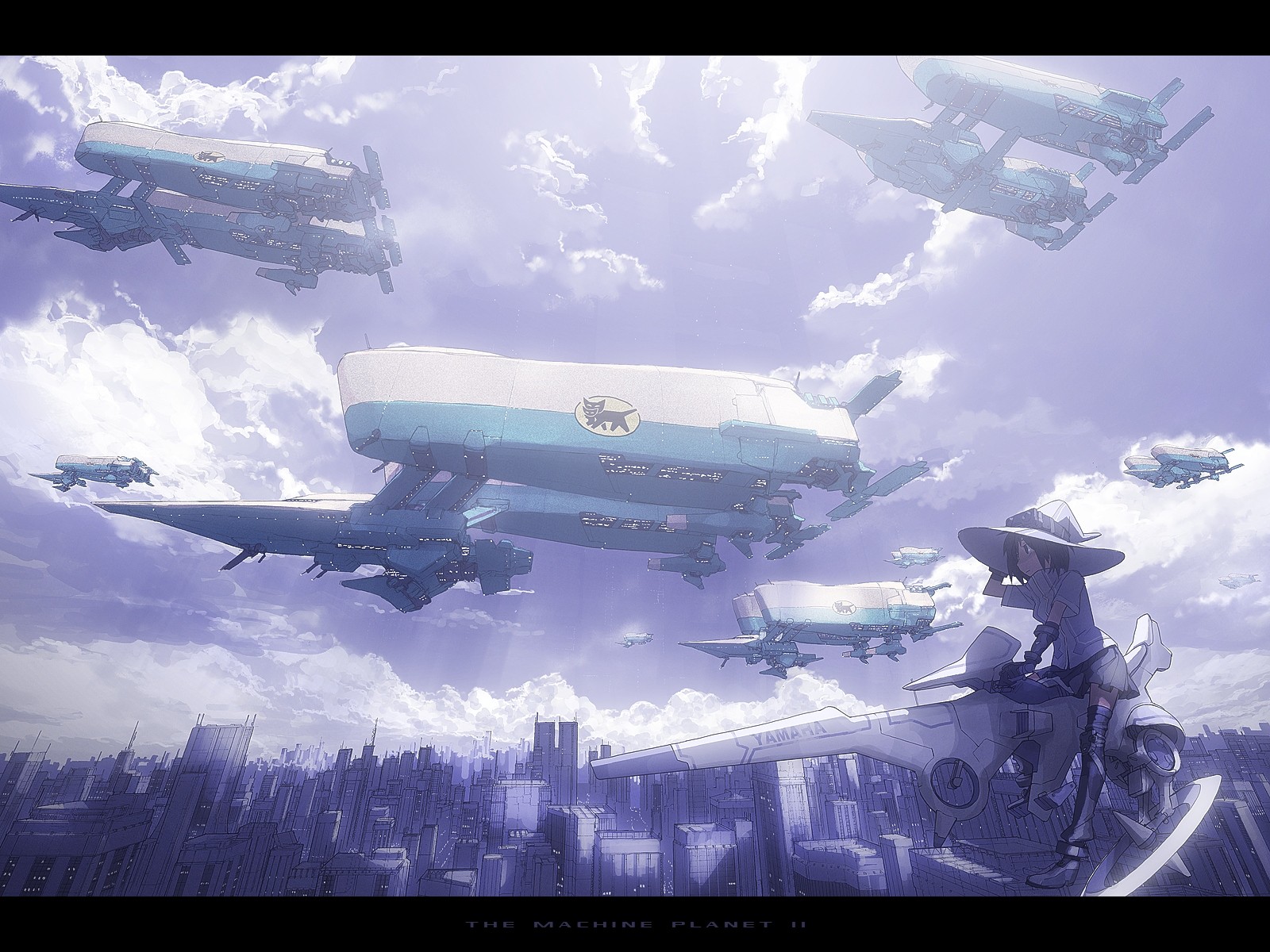Anime 1600x1200 anime anime girls science fiction vehicle sky clouds cityscape