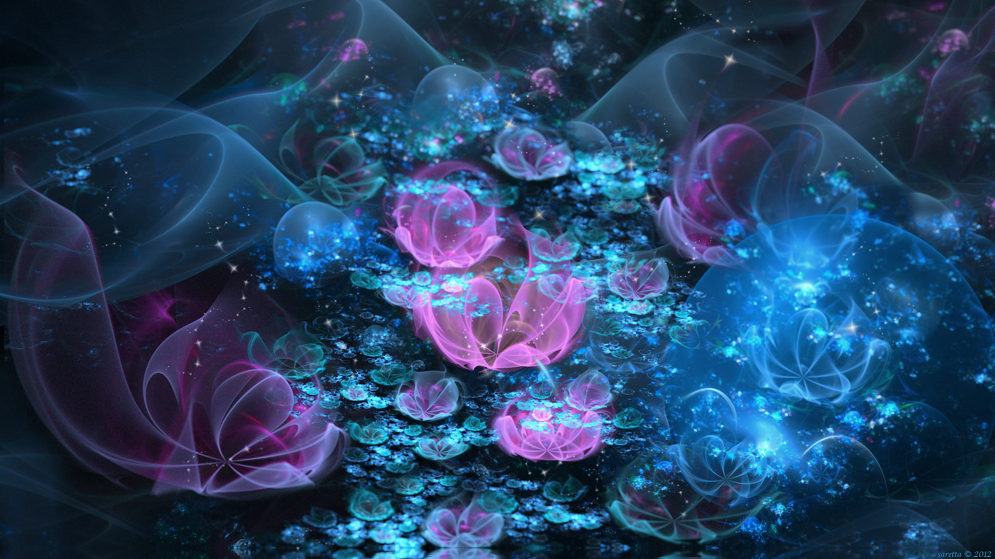 General 1958x1100 abstract fractal plants digital art blue fractal flowers flowers CGI