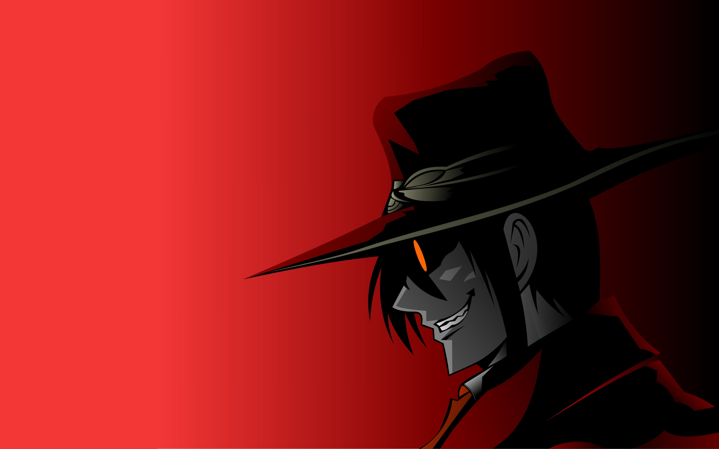 Anime 2304x1440 Hellsing Alucard red background red anime anime men gradient hat face profile smiling