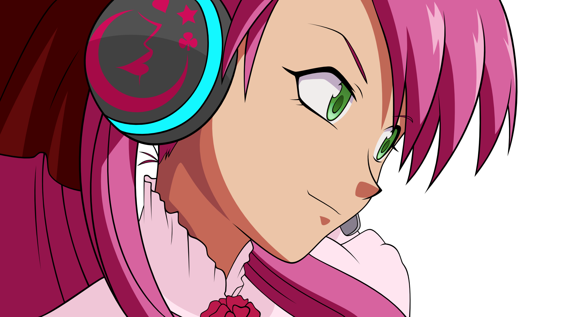 Anime 1920x1080 anime pink hair green eyes anime girls face headphones simple background white background