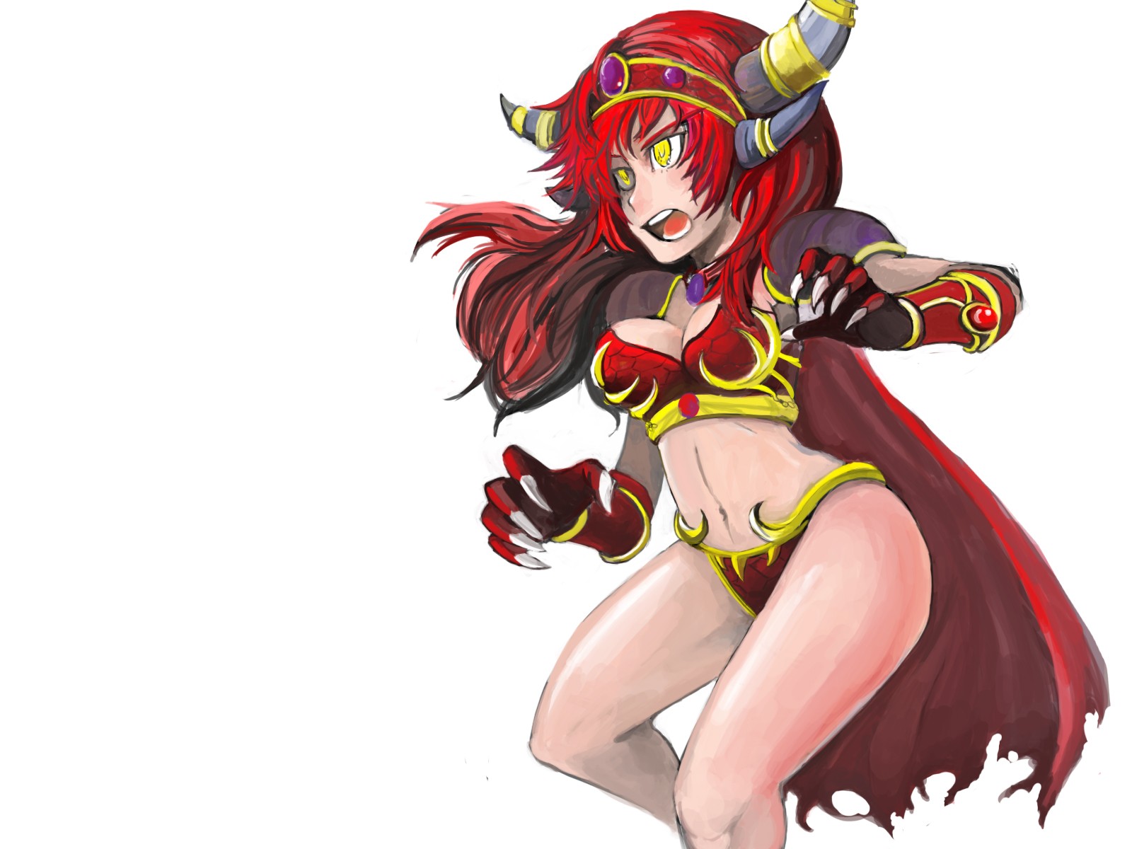 Anime 1600x1200 fantasy girl video games DeviantArt Alexstrasza open mouth redhead simple background white background boobs belly claws yellow eyes long hair fantasy art video game girls