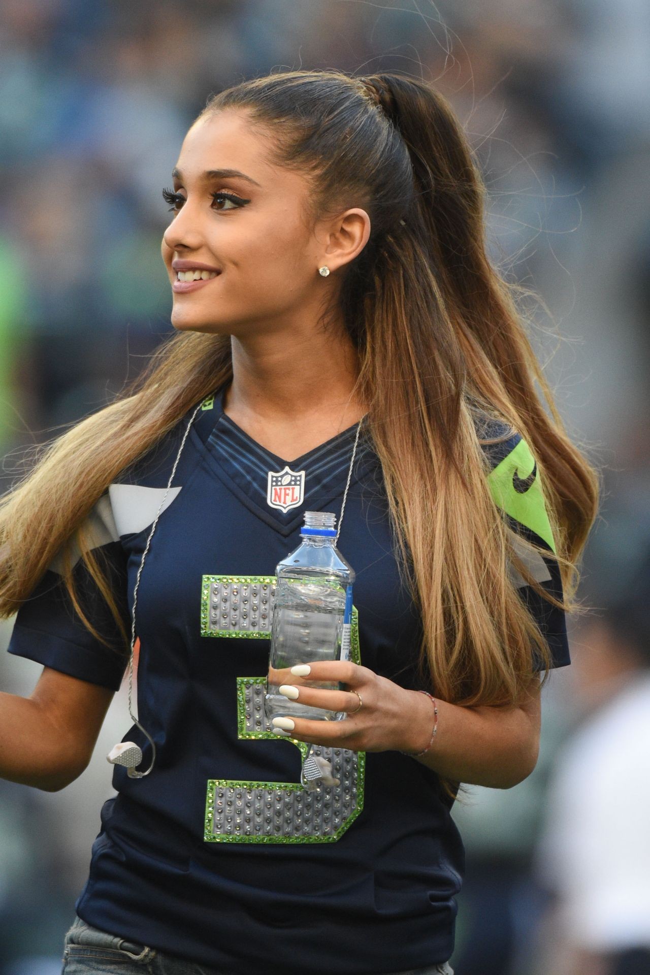 People 1280x1920 Ariana Grande singer celebrity NFL ponytail women brunette smiling long hair bottles