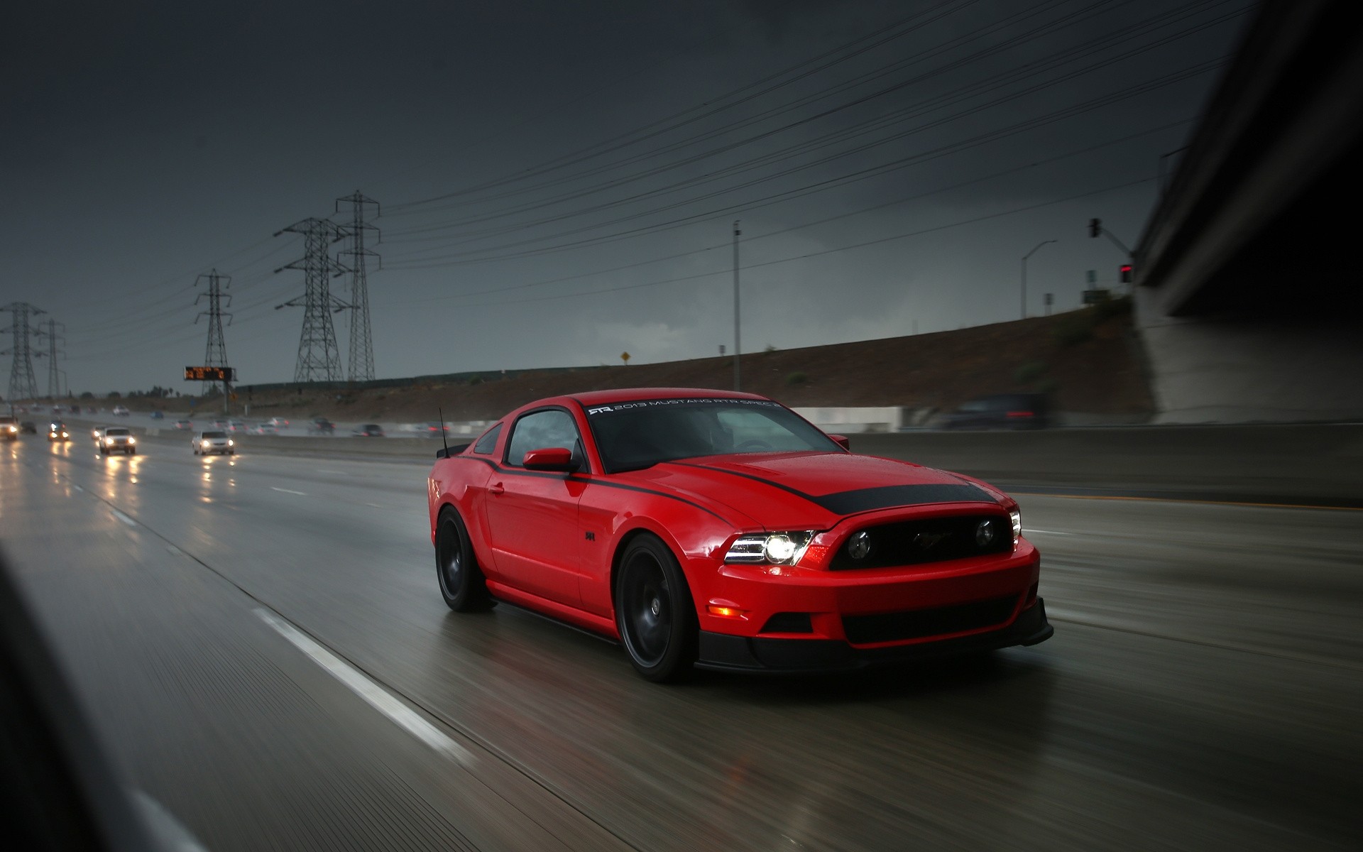 General 1920x1200 car road red cars vehicle power lines Ford Ford Mustang American cars Ford Mustang S-197 II