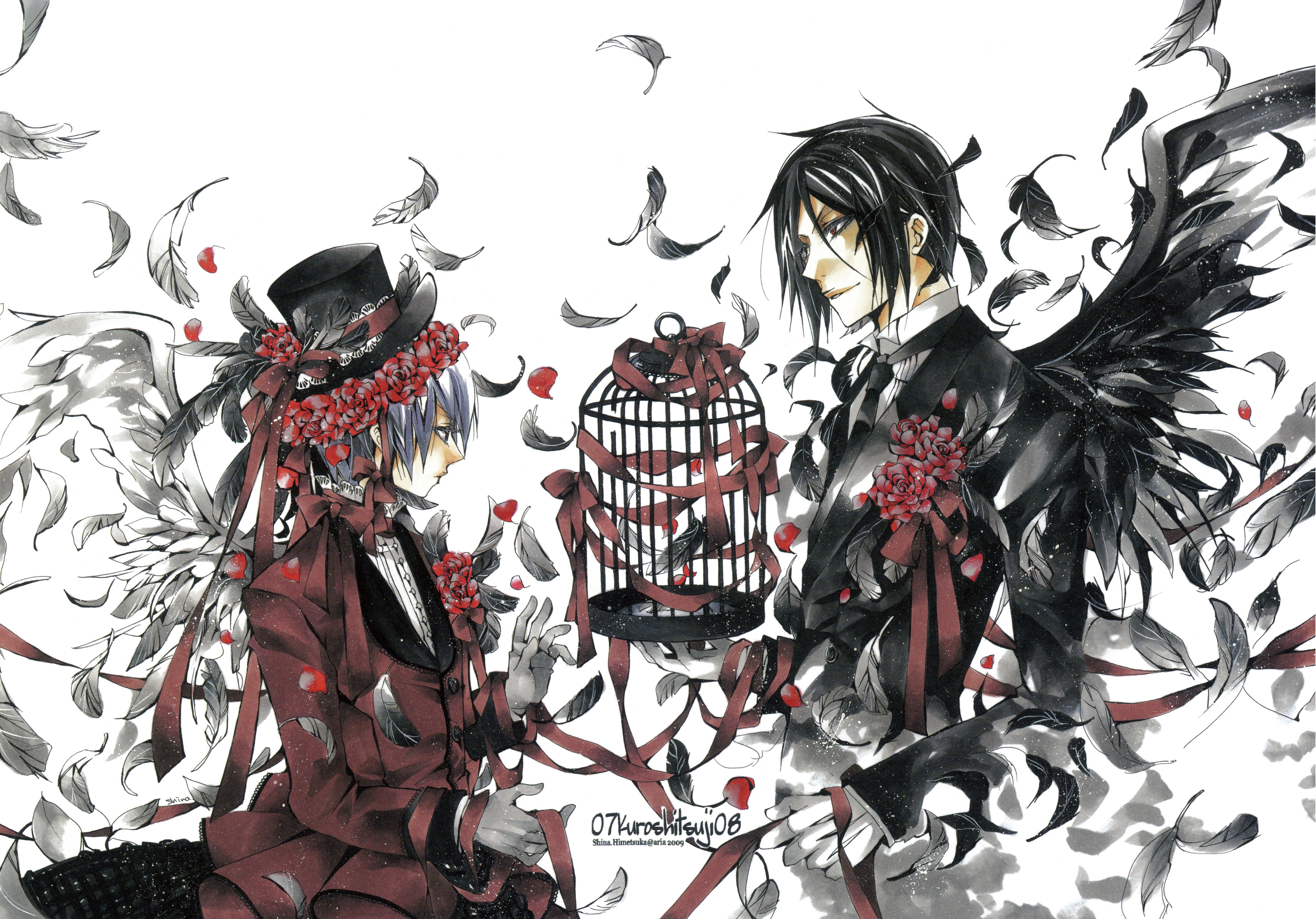 Anime 5000x3493 Kuroshitsuji  Black Butler Michaelis Sebastian anime anime boys birdcage feathers
