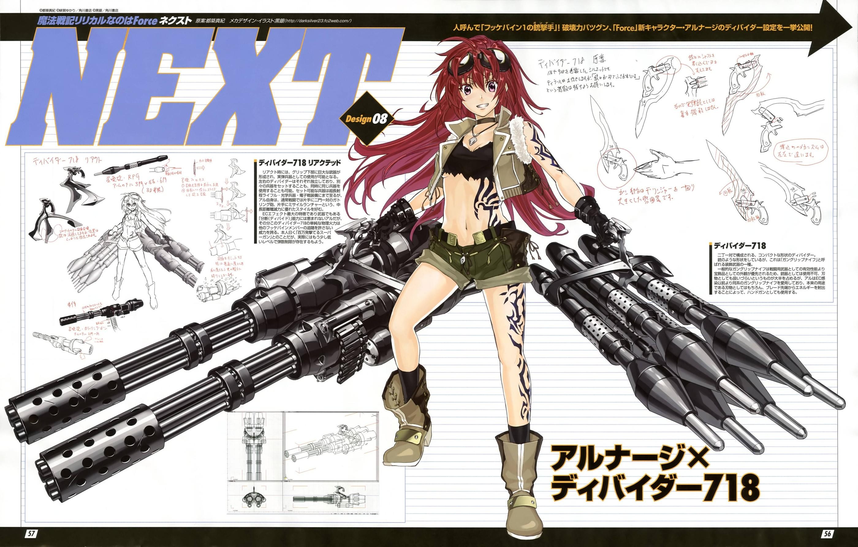 Anime 2800x1786 tattoo anime girls machine gun girls with guns redhead bra necklace pants long hair anime inked girls