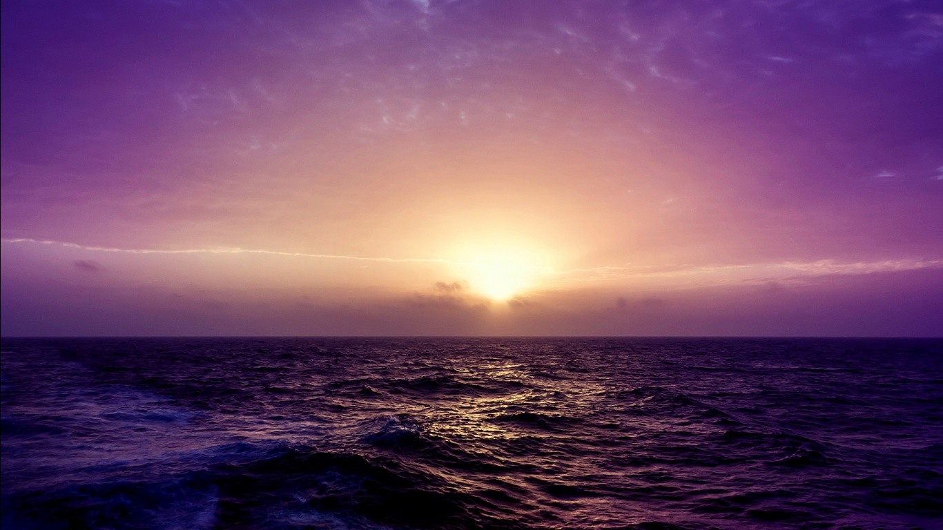 General 1366x768 color correction sunset sea waves sky horizon purple sky purple nature sunlight