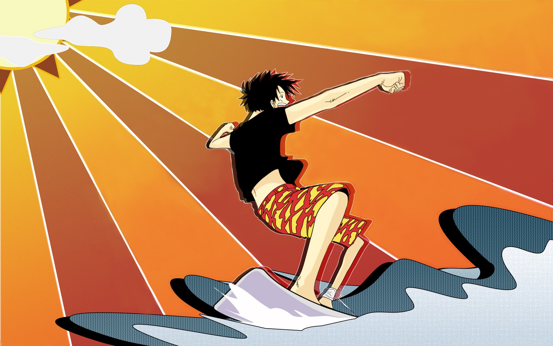 Anime 1920x1200 One Piece anime Monkey D. Luffy anime boys Sun waves black hair fist sun rays