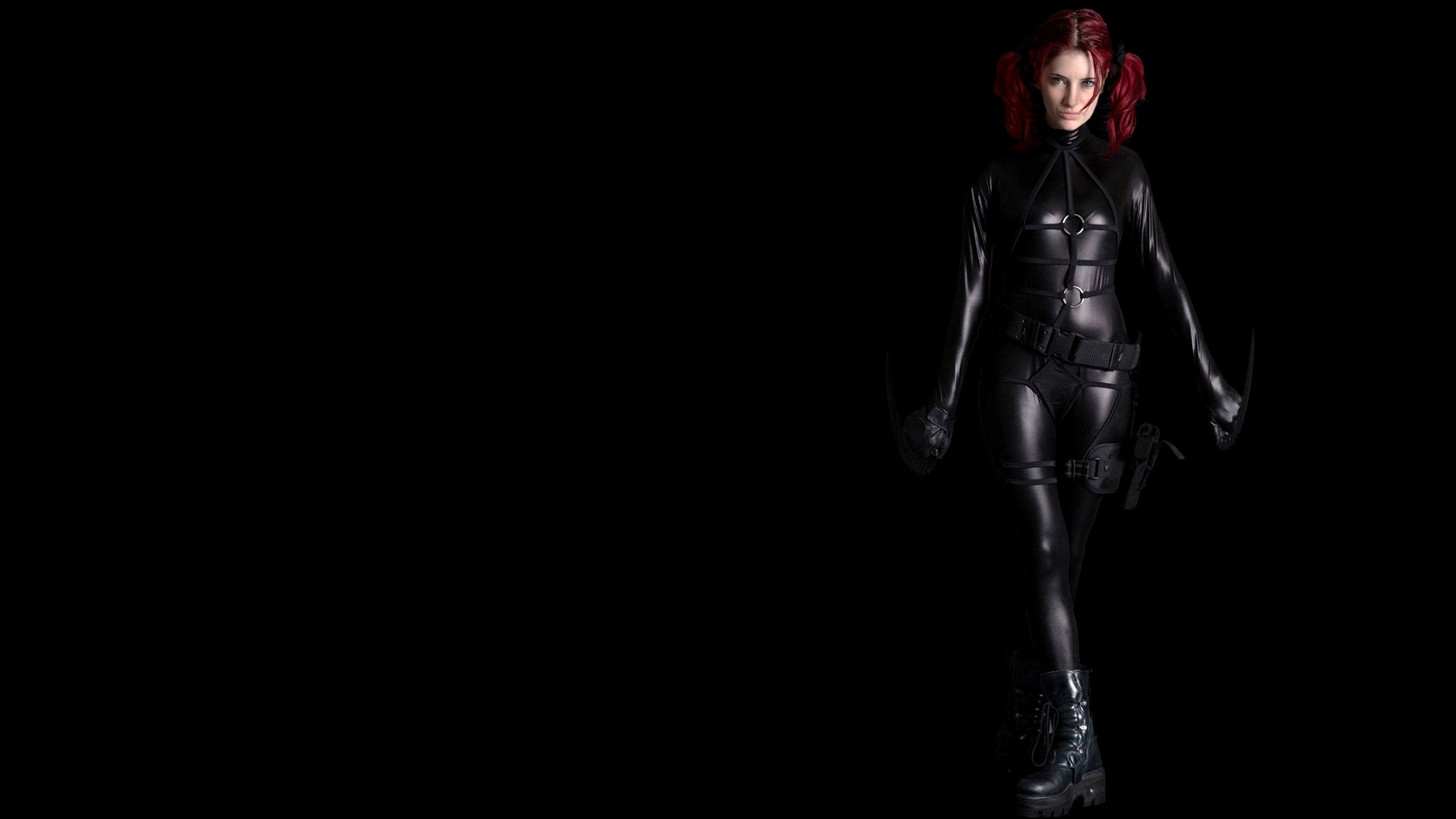 People 1920x1080 Susan Coffey women cosplay redhead black background standing twintails simple background