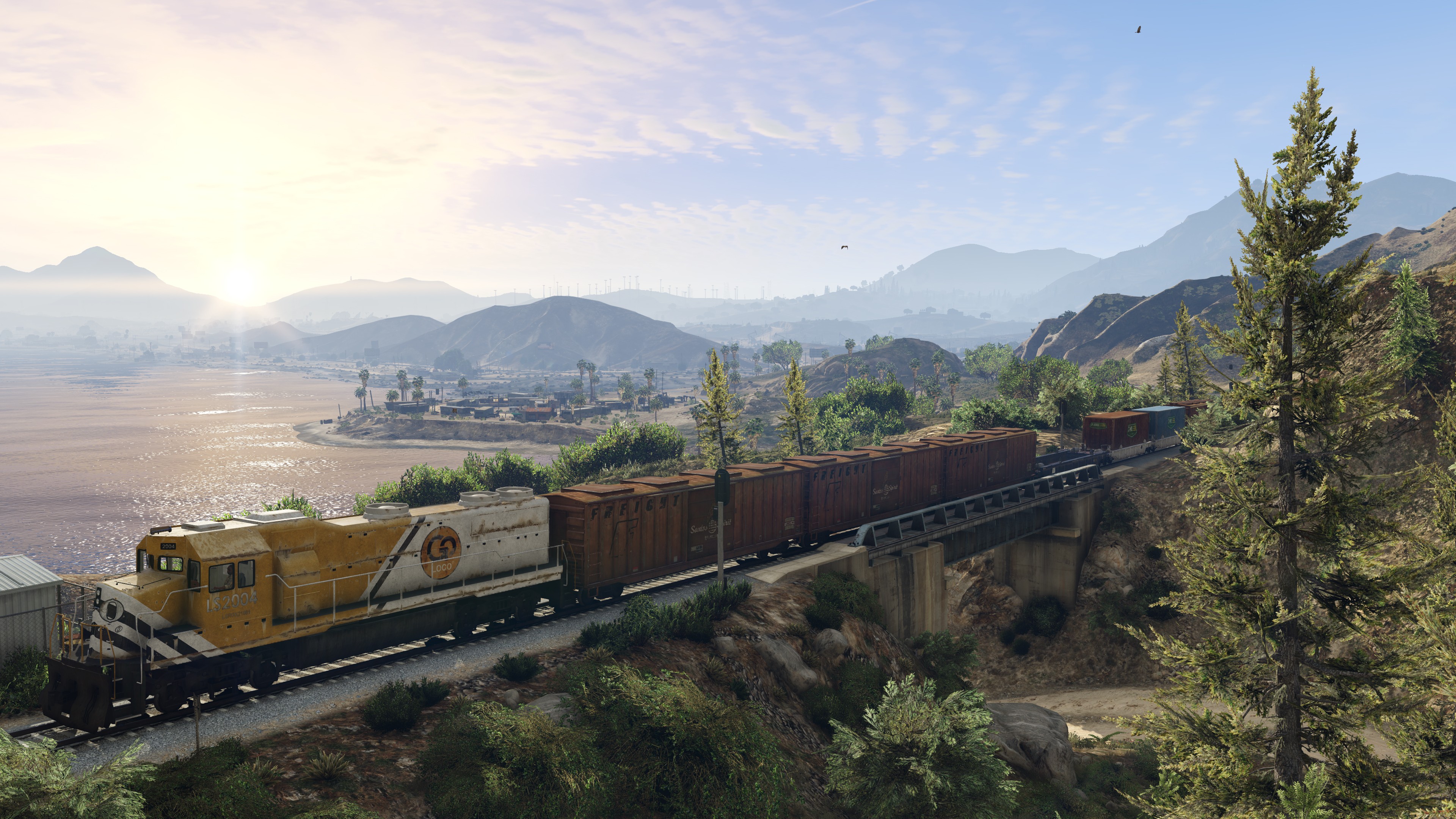 General 3840x2160 Grand Theft Auto V train video games PC gaming vehicle video game landscape screen shot freight train