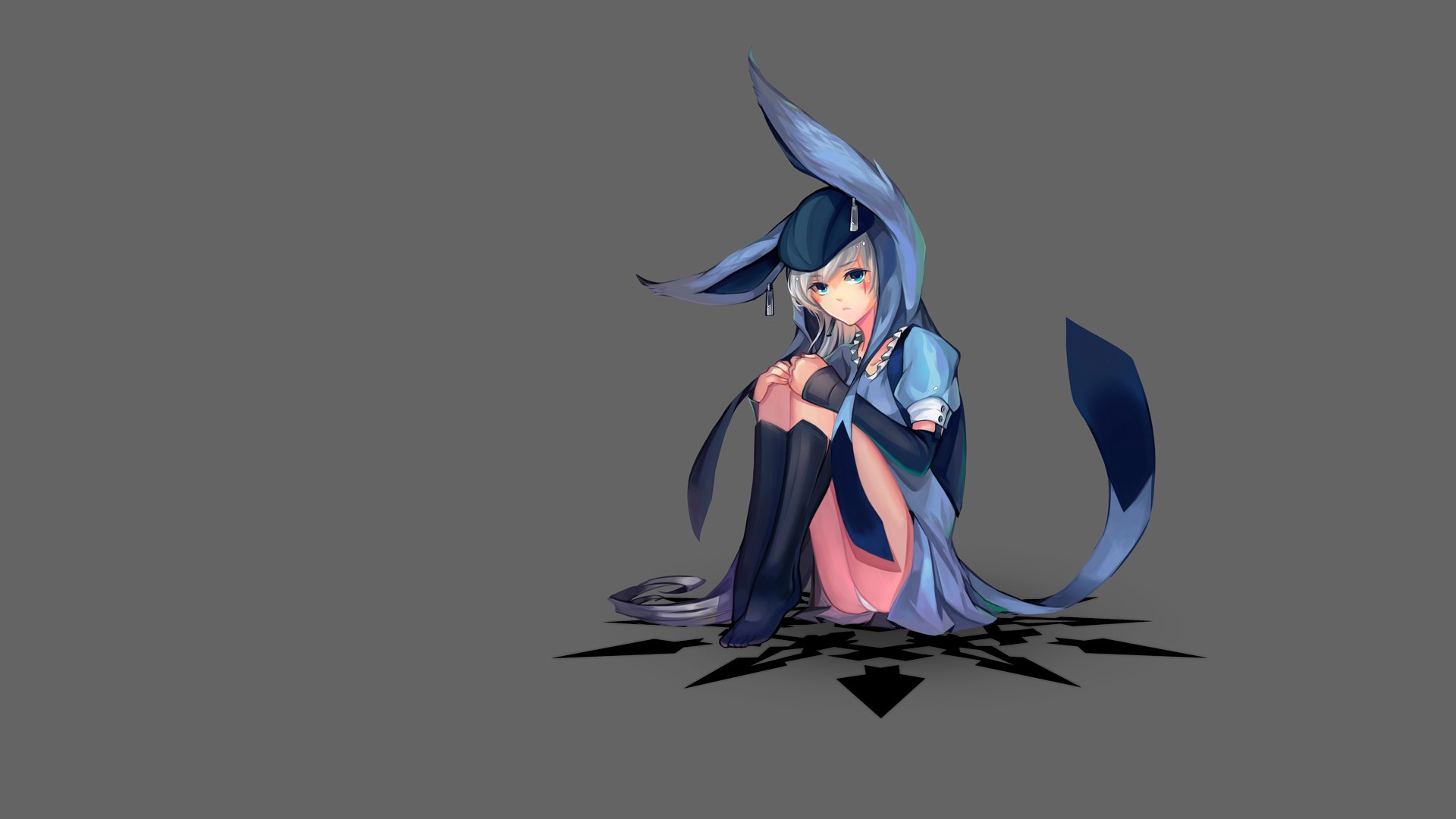 Anime 1920x1080 anime anime girls Pokémon Glaceon Weiss Schnee gray background sitting simple background