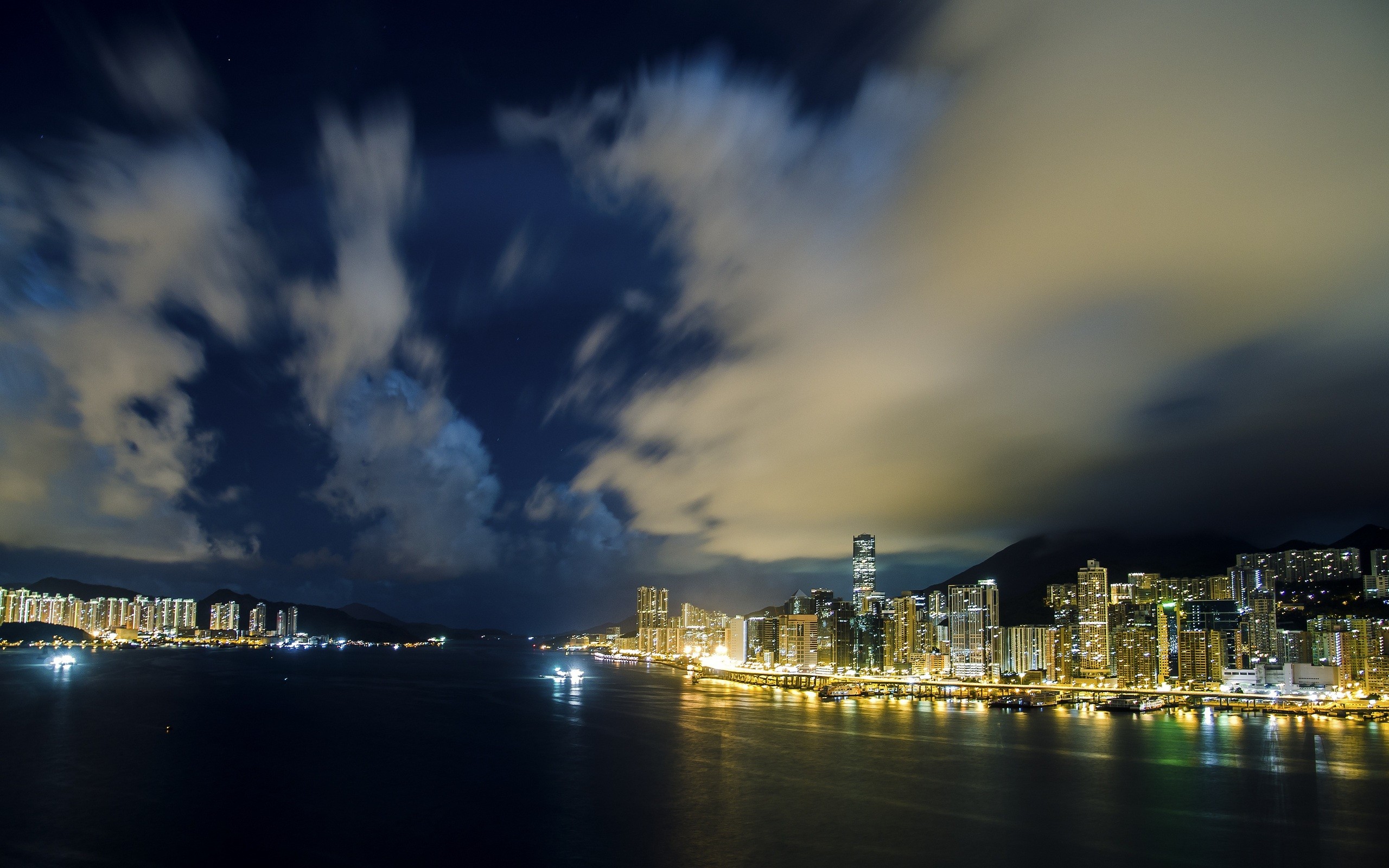 General 2560x1600 photography city building urban road night clouds lights rain cityscape city lights sky low light