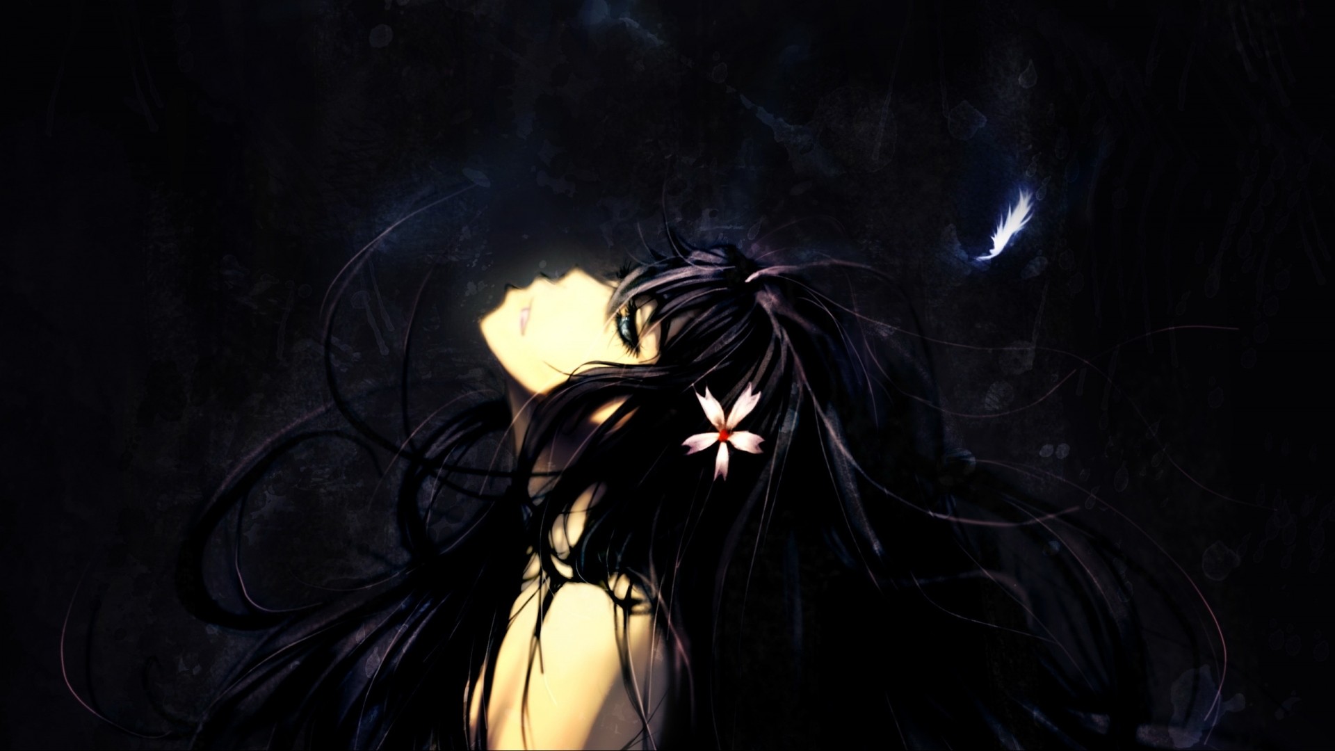 Anime 1920x1080 anime dark anime girls black hair dark hair long hair flower in hair face fantasy girl