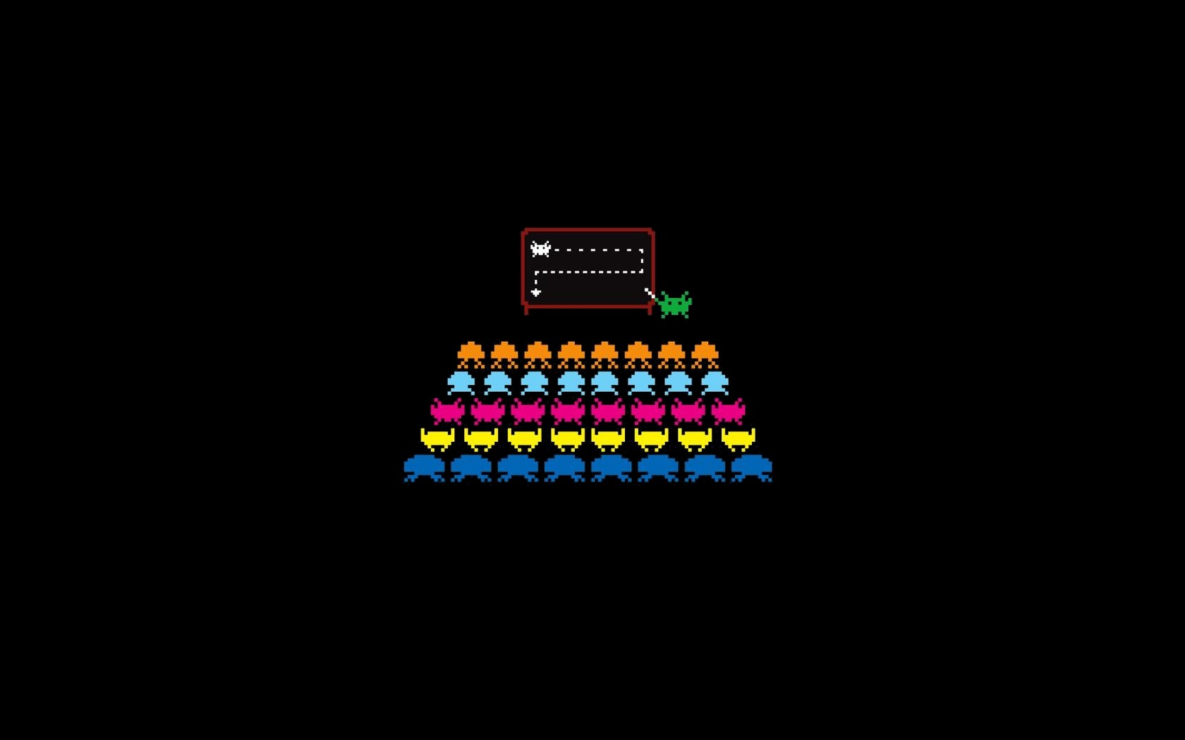 General 1680x1050 retro games humor video games Space Invaders video game art colorful simple background black background