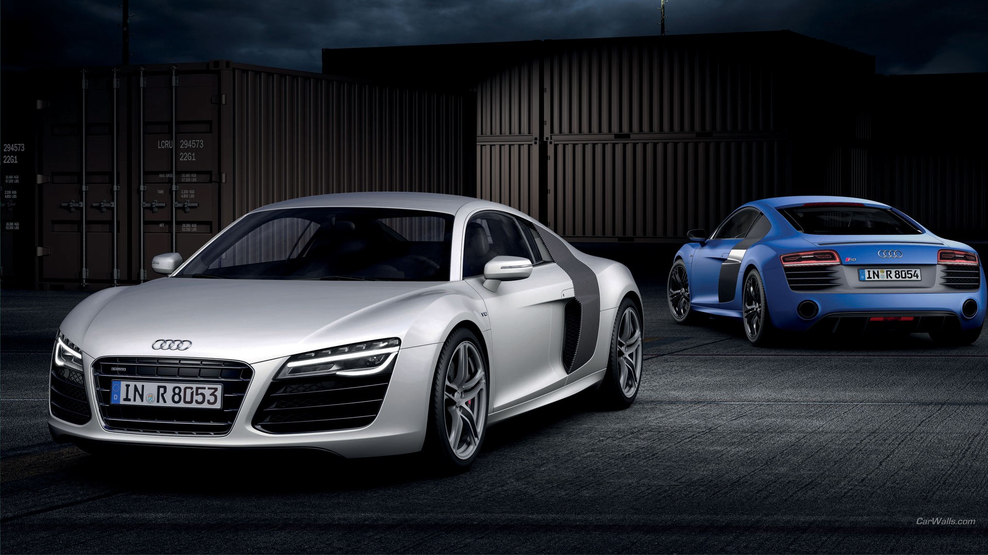 General 1920x1080 Audi R8 Audi car blue cars silver cars vehicle frontal view numbers German cars Volkswagen Group