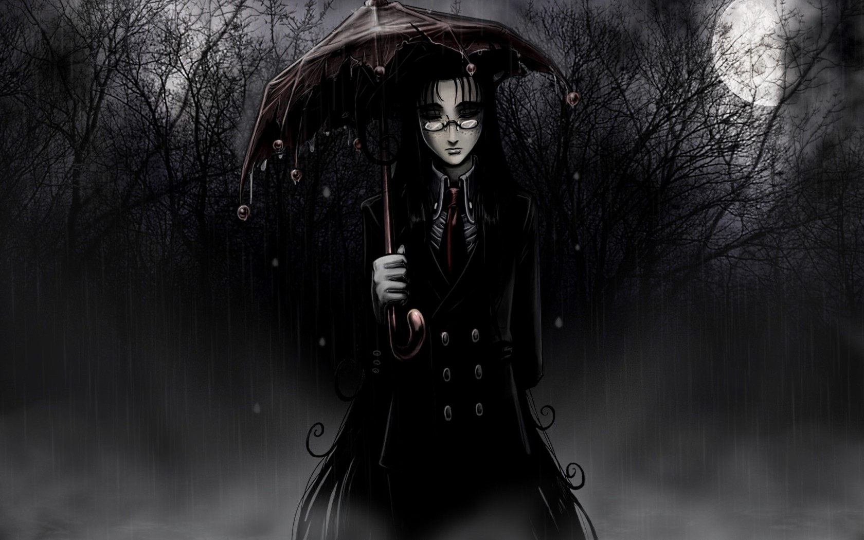 Anime 1680x1050 Hellsing Rip van Winkle anime umbrella Moon dark standing rain