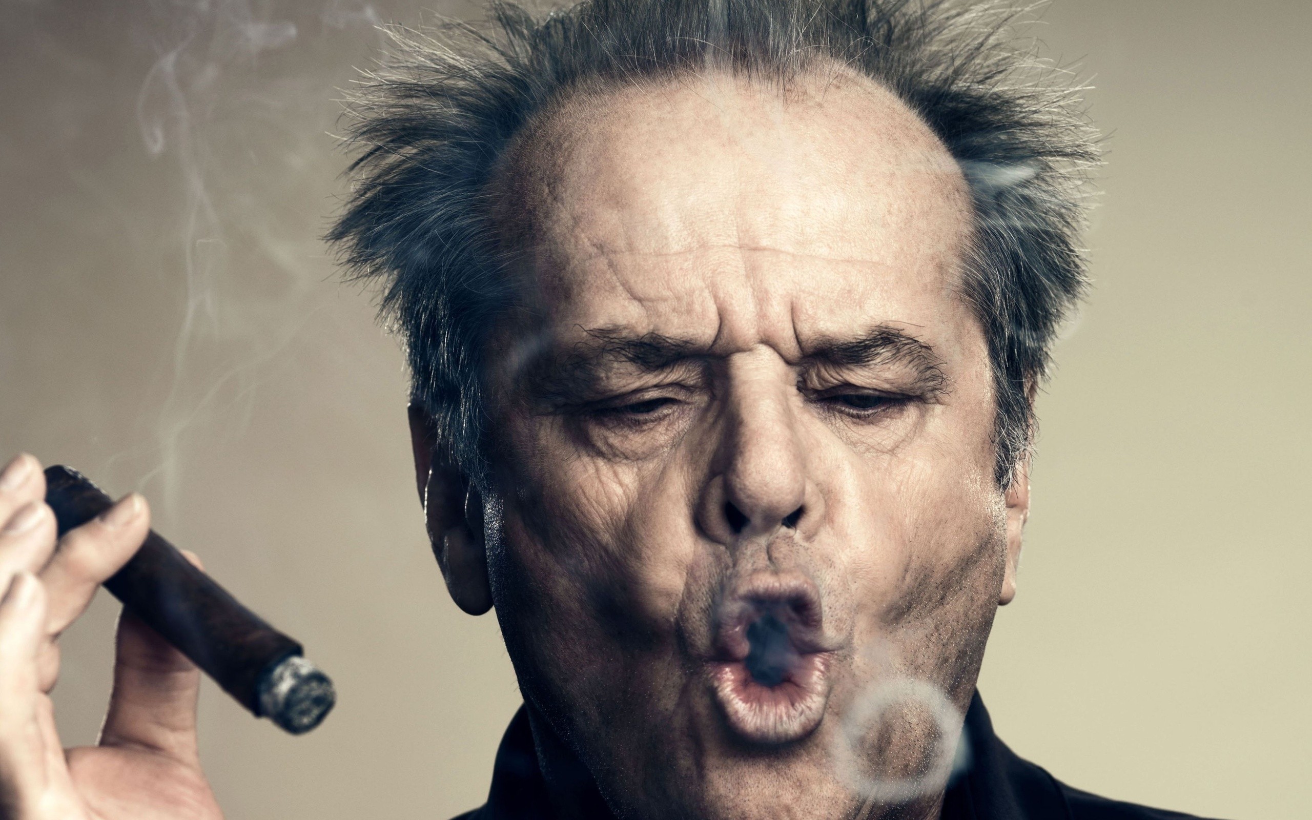 People 2560x1600 actor Jack Nicholson smoking cigars men celebrity simple background closeup