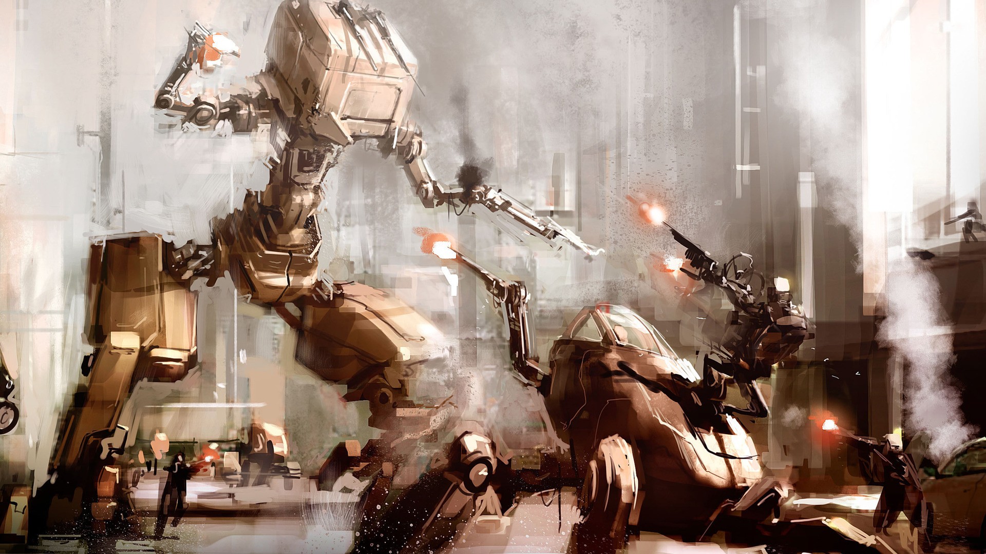 General 1920x1080 artwork fantasy art concept art robot mechs war city futuristic