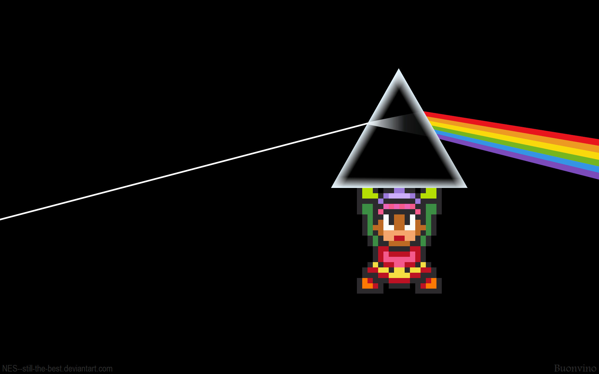 General 1920x1200 The Legend of Zelda Link pixels video games video game characters Nintendo watermarked pyramid rainbows Refraction Pink Floyd black background standing