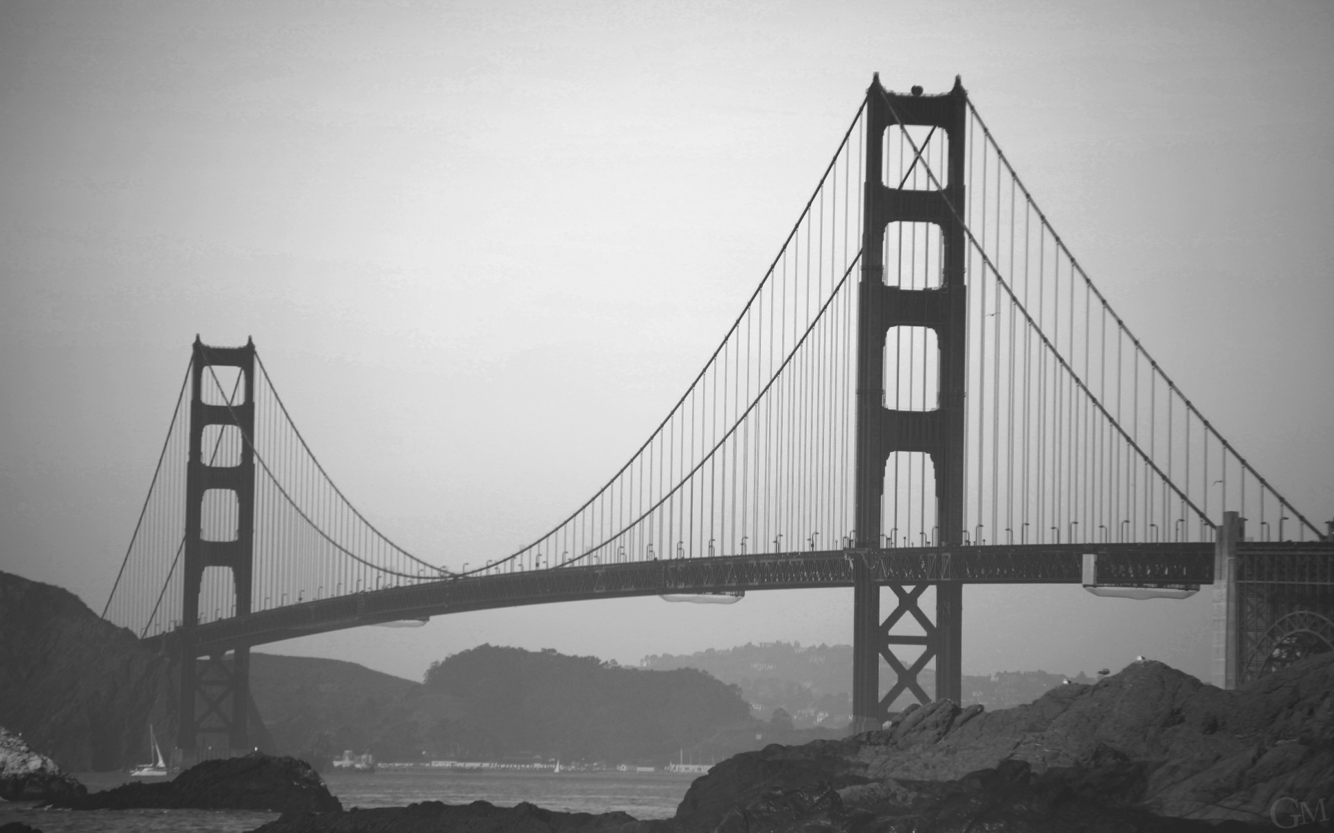 General 1920x1200 bridge Golden Gate Bridge San Francisco monochrome suspension bridge USA