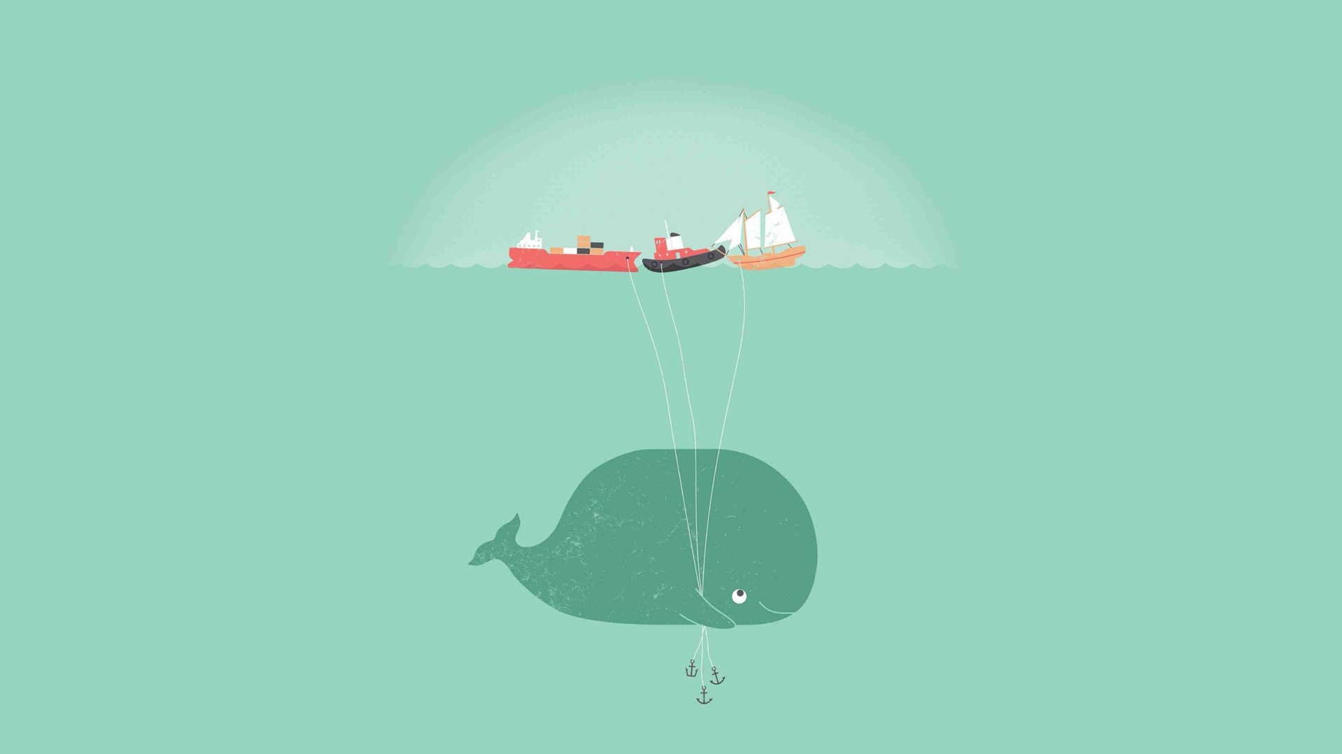 General 1920x1080 minimalism animals ship vehicle artwork simple background sea turquoise background boat turquoise green underwater mammals