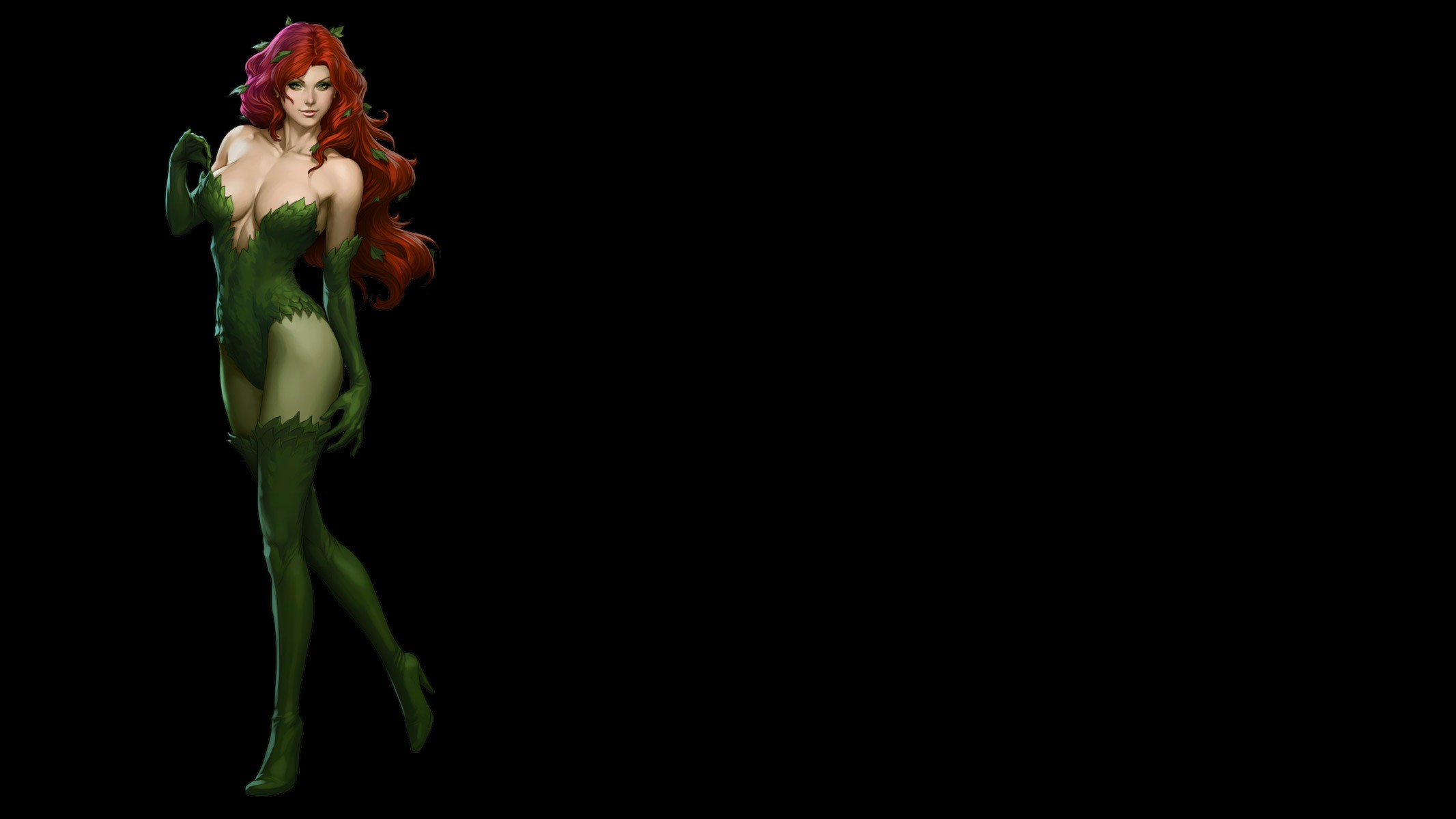 General 2133x1200 DC Comics Poison Ivy Batman big boobs fantasy girl simple background redhead black background boobs standing looking at viewer fantasy art heels gloves cleavage long hair
