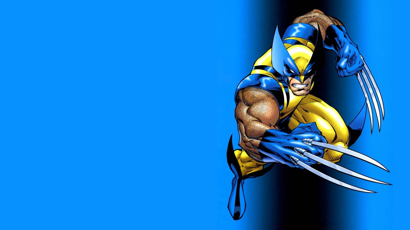 General 1600x900 Wolverine comic art comics claws blue background X-Men simple background muscles angry face