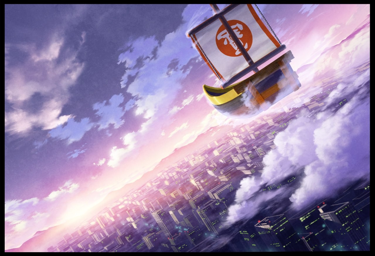 Anime 1280x873 ship cityscape vehicle sky airships