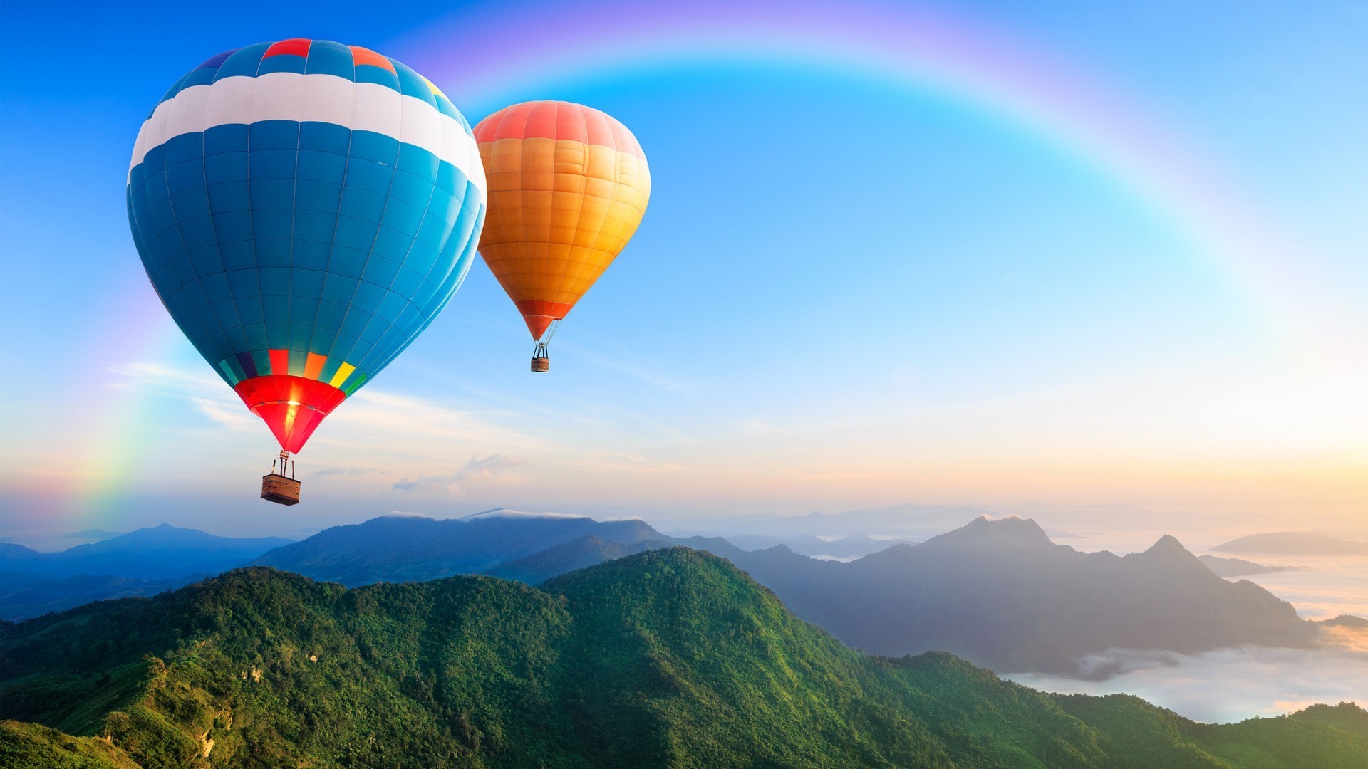 General 1920x1080 landscape hot air balloons mountains rainbows skyscape vehicle nature outdoors